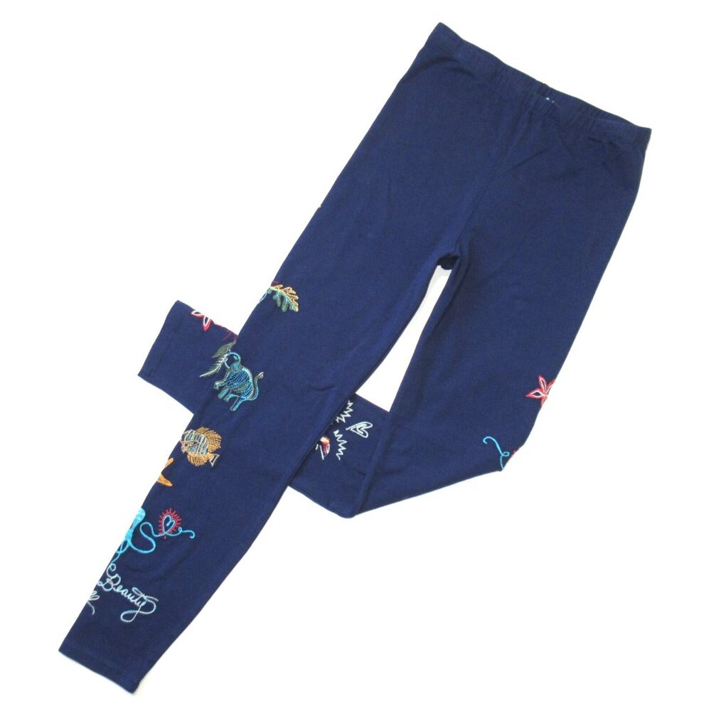 NWT Johnny Was Zoe Legging in Navy Blue Embroidered Stretch Cotton Pants XS